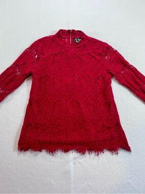 Lace Mock Neck Long Sleeve Top in Red - INNY